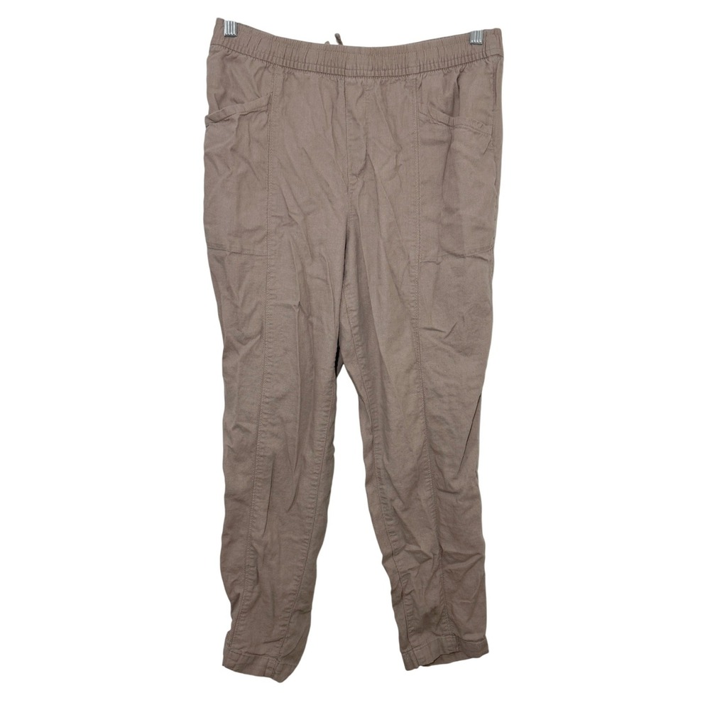 Old Navy Womens Linen Blend Jogger Pants Taupe Brown Elastic‎ Waist Size M